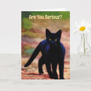 Serious Looking Black Cat Fun Pun Birthday Card