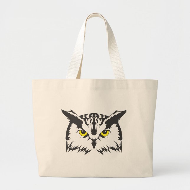 Serious Owl Bird Large Tote Bag (Front)