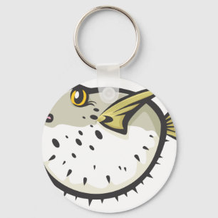 Serious Puffer Fish in Black and White Key Ring