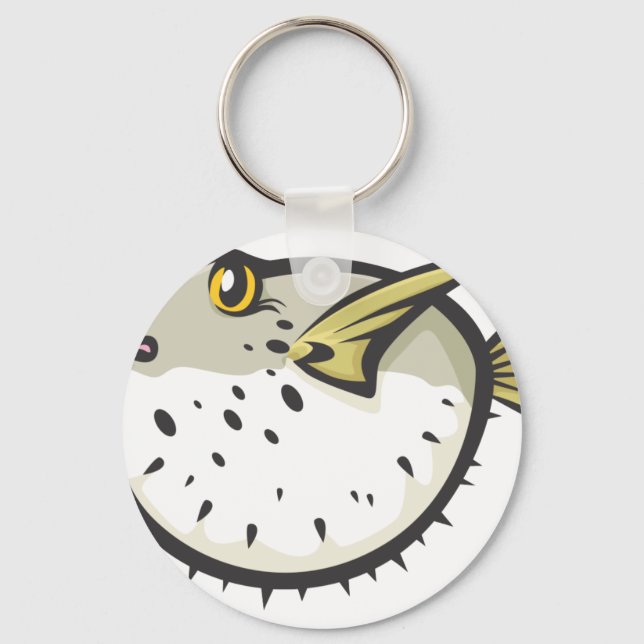 Serious Puffer Fish in Black and White Key Ring (Front)