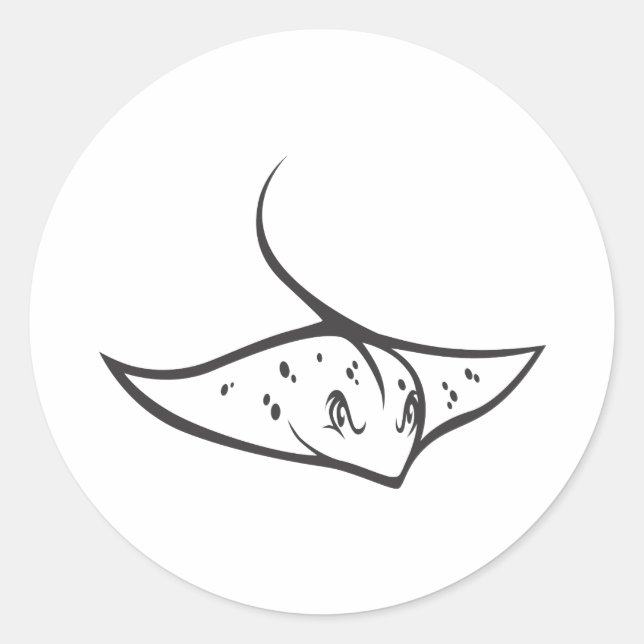 Serious Stingray Fish in Black and White Classic Round Sticker (Front)