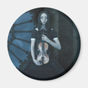 Serious Surreal Art of Gothic Victorian Violinist Magnet