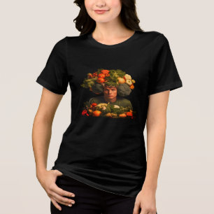 Serious Veggie Head on a Male/Female Short Sleeve Tri-Blend Shirt