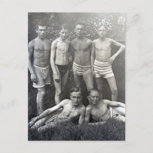 Serious Youths in Swimwear vintage photo Postcard