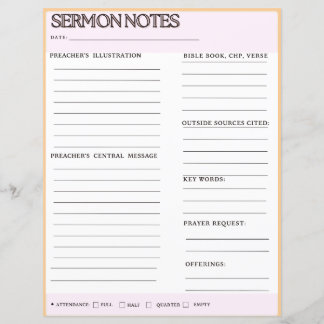 Sermon Notes Worksheets