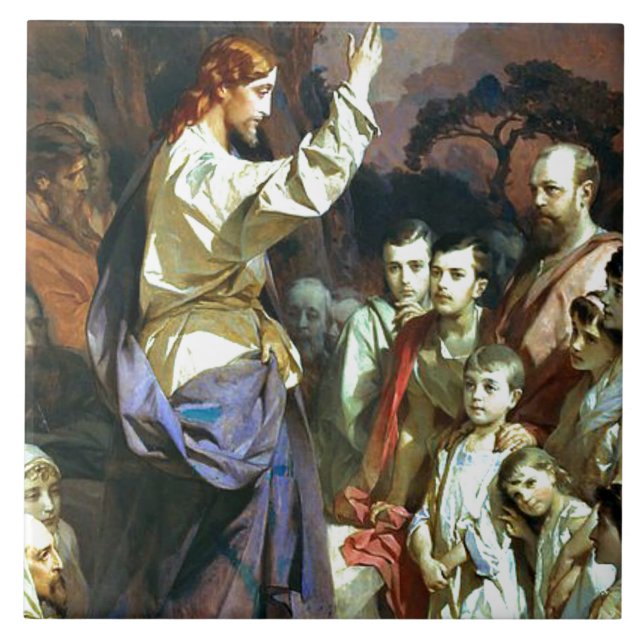 Sermon on the Mount, fine art, Ceramic Tile (Front)