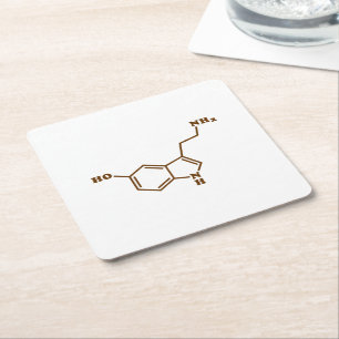 Serotonin Molecular Chemical Formula Square Paper Coaster