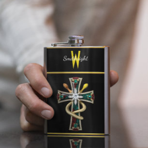 Serpent Dance on Sacred Cross Hip Flask