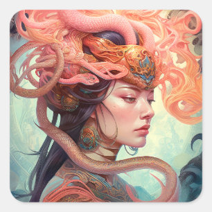 Serpent Hair Lady Fantasy Art Square Sticker
