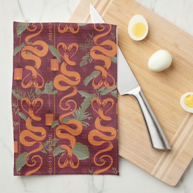 Serpent Luxe Pattern - The White Lotus Tea Towel (Quarter Fold)