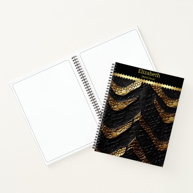 Serpent skin: intricate black and gold notebook (Inside)