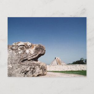 Serpent statue by pyramid in Mexico Postcard