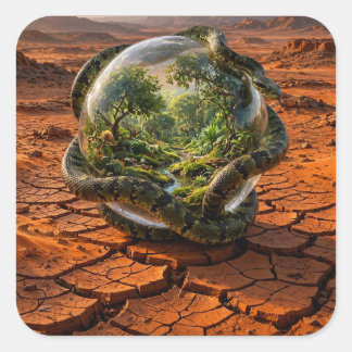 Serpent & the Orb of Eden Surreal Dreamscape Square Sticker