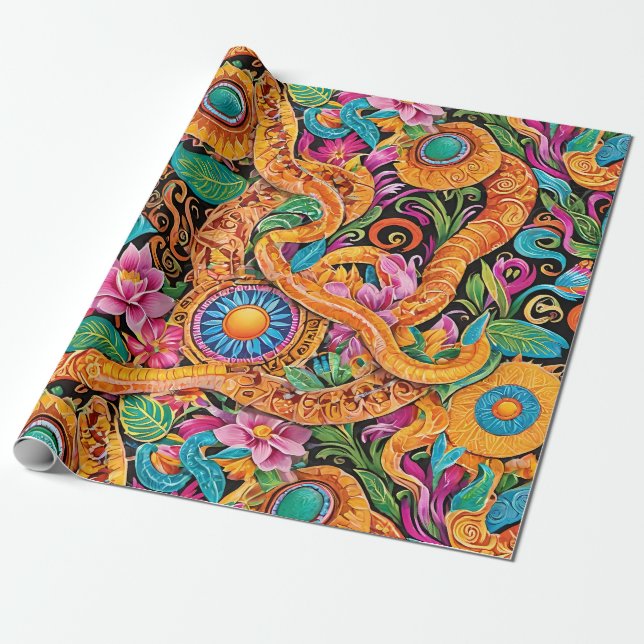 Serpentine Mayan Mexican Sun Dance Wrapping Paper (Unrolled)