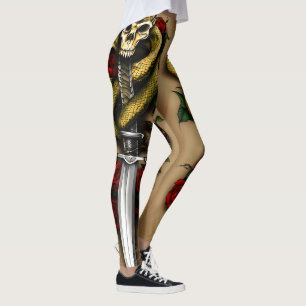 "Serpentine Steel: Snake Wrapped Around Dagger Tat Leggings