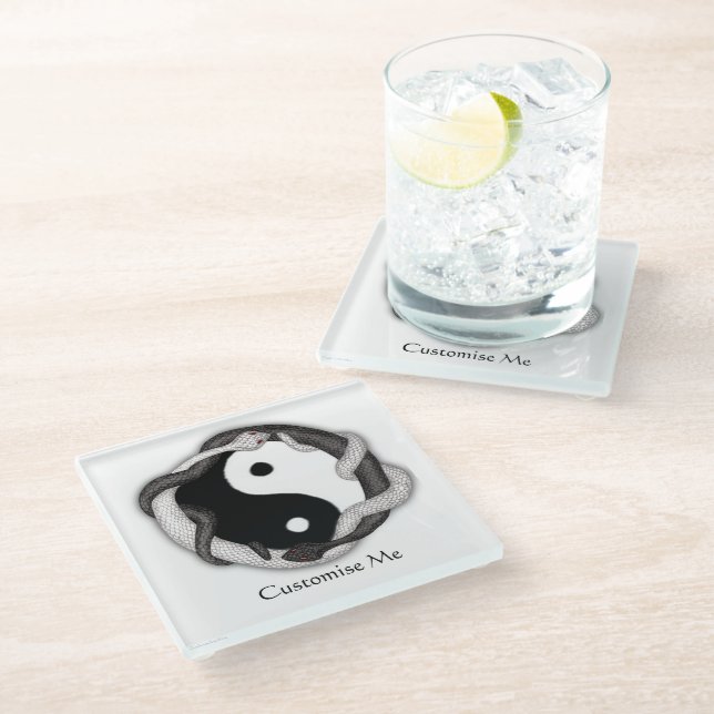 Serpents Dual (White/Black) Glass Coaster (Angled)