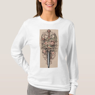 : "Serpent's Embrace: Dagger and Snake Tattoo T-Shirt