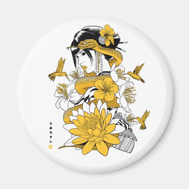 Serpiente amarilla con geisha magnet (Front)