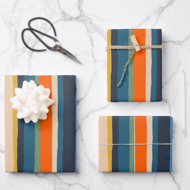 Serrate Stripes Colourful Contemporary Modern  Wrapping Paper Sheet (Front)