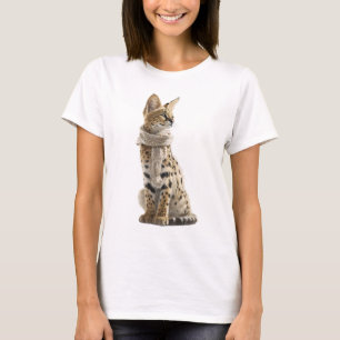 Serval Wild Cat Illustration Wearing a Knitted T-Shirt