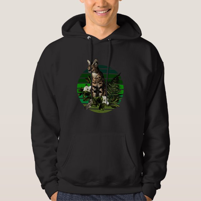 Serval Wild Spotted Cat Distressed Green Retro Sun Hoodie (Front)