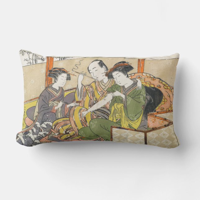 Servant Applying Medicinal to Geisha's Arm ukiyo-e Lumbar Cushion (Front)