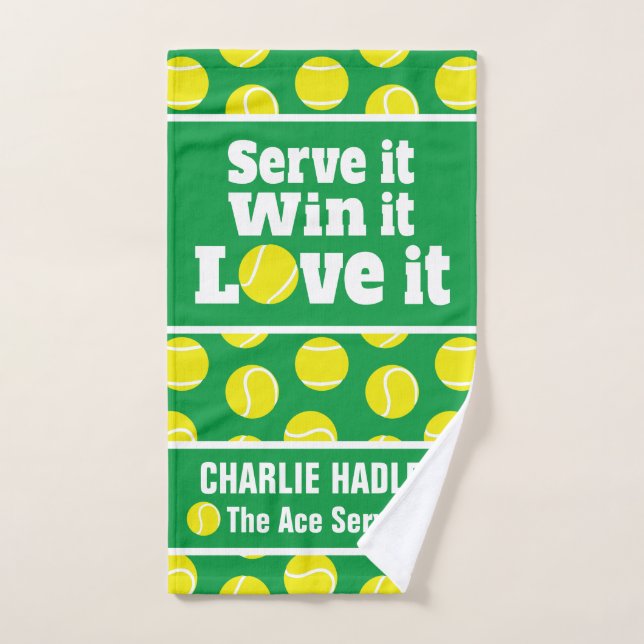Serve it, win it, love it tennis sports green hand towel (Hand Towel)