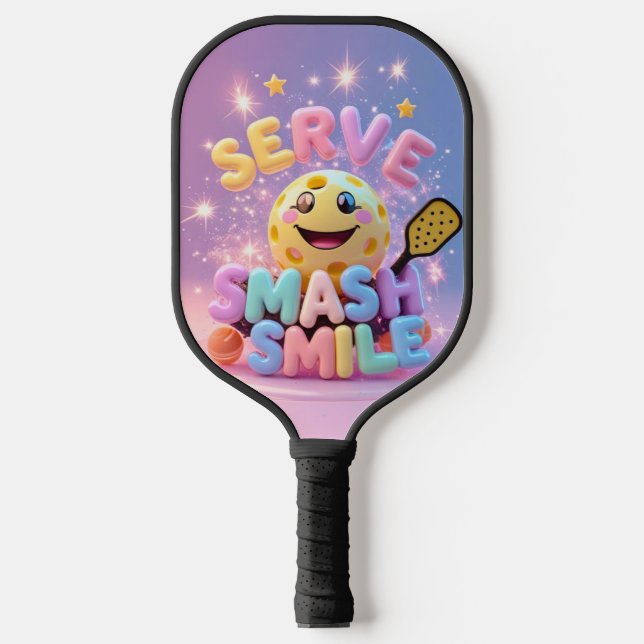 Serve. Smash. Smile. – Cute Kawaii Pickleball Desi Paddle (Front)