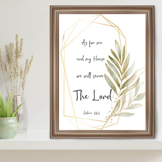 Serve the Lord  Green leaves and gold frame Poster (Creator Uploaded)
