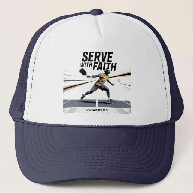 Serve With Faith Christian Pickleball  Trucker Hat (Front)