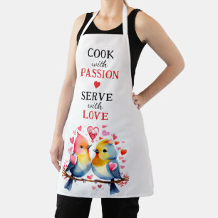 Serve with love birds white red apron