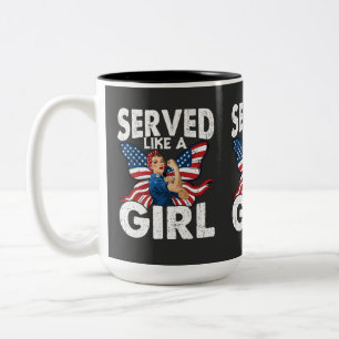 Served Like A Girl Female Veteran Military Women's Two-Tone Coffee Mug
