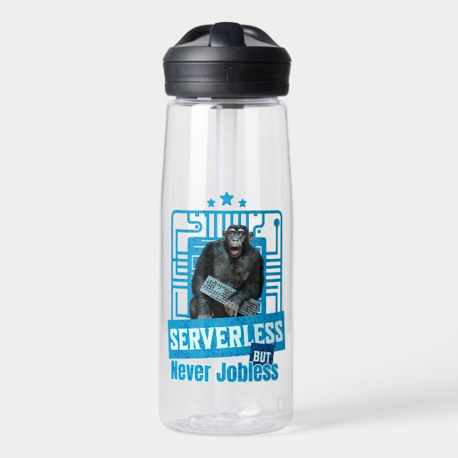 Serverless Funny Monkey Developer Humour Water Bottle (Front)