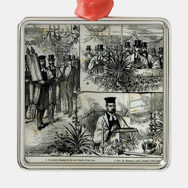 Service at the Jewish Synagogue Metal Ornament (Front)