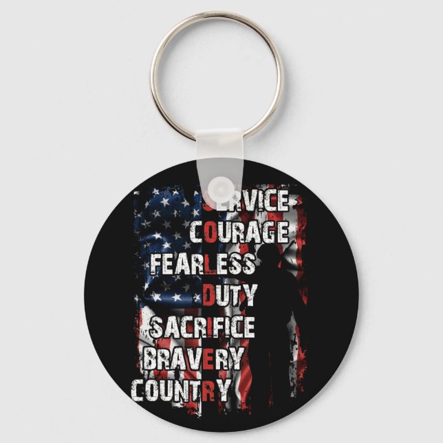 Service Courage Fearless Sacrifice Bravery Country Key Ring (Front)