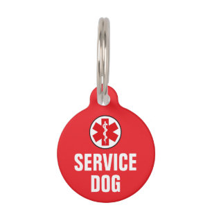 Service Dog Animal Medical Alert Symbol Red Pet Tag