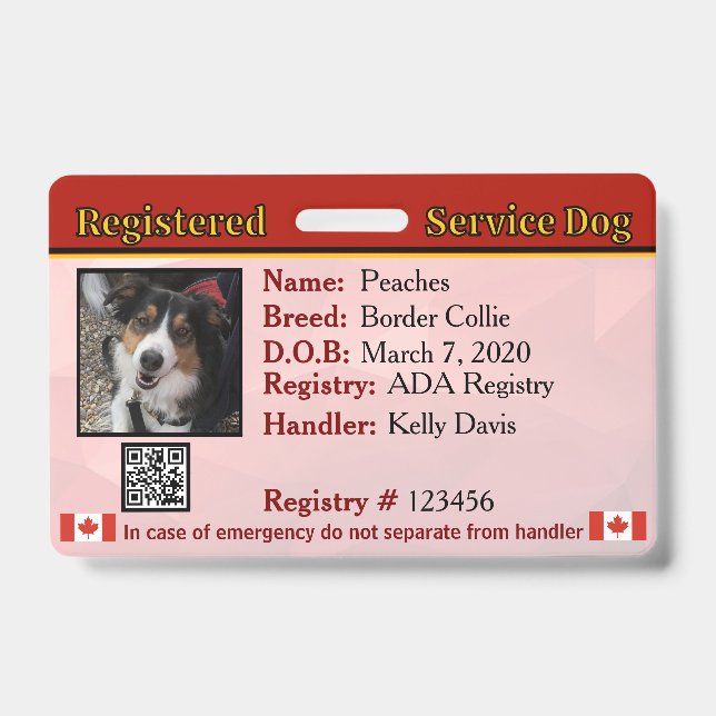 Service Dog Canada Badge ID Badge (Front)