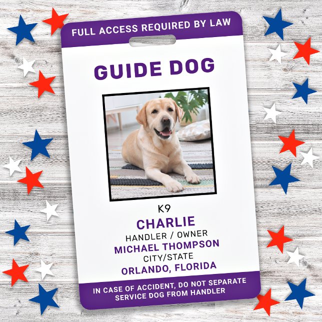 Service Dog Guide Dog ID Personalised Photo Badge ID Badge (Creator Uploaded)