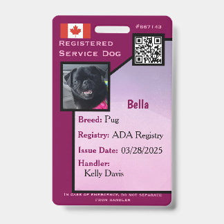 Service Dog ID Card purple vertical  Badge