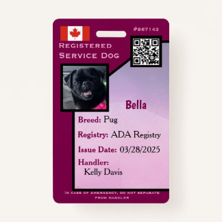 Service Dog ID Card purple vertical  Badge ID Badge