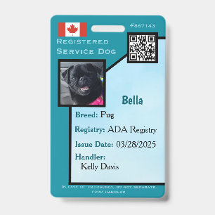 Service Dog ID Card teal vertical Badge