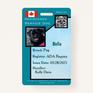 Service Dog ID Card teal vertical  Badge ID Badge