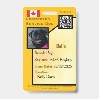 Service Dog ID Card yellow vertical  Badge