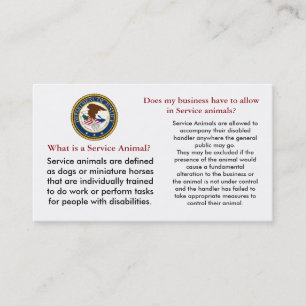 Service Dog Information for Businesses Business Card