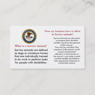 Service Dog Information for Businesses Business Card