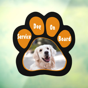 Service Dog On Board Paw Print Photo Orange Black 