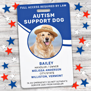 Service Dog Personalised Autism Support Dog Photo ID Badge