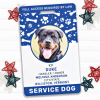 Service Dog Personalised Blue Paw Prints Photo ID