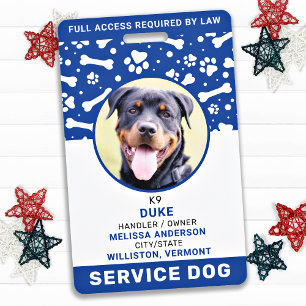 Service Dog Personalised Blue Paw Prints Photo ID Badge