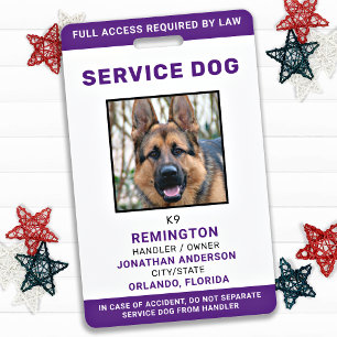 Service Dog Personalised Purple Photo ID Badge